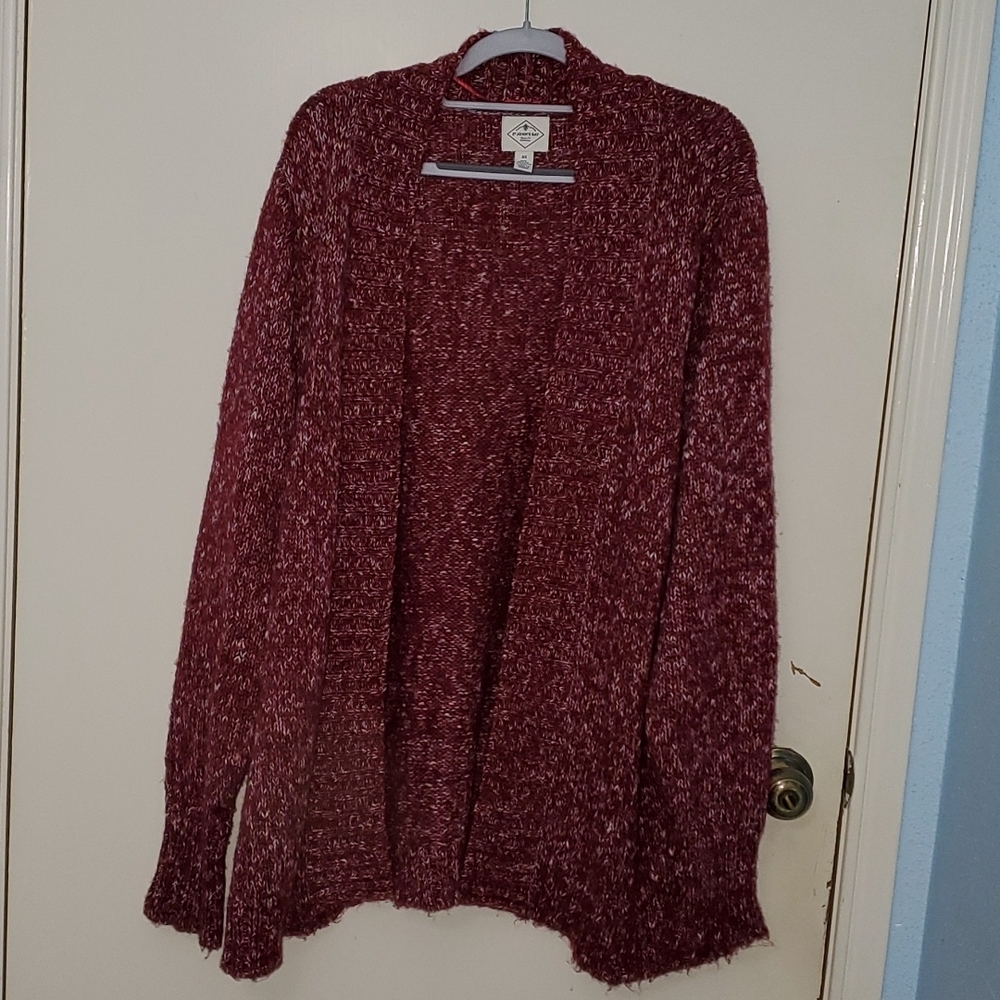 St. John's Bay - Burgundy Blended - Long-sleeved - Open Front Cardigan - 3X